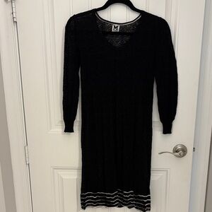 Missoni Black Long Sleeve Dress with Creme Stripe Accents